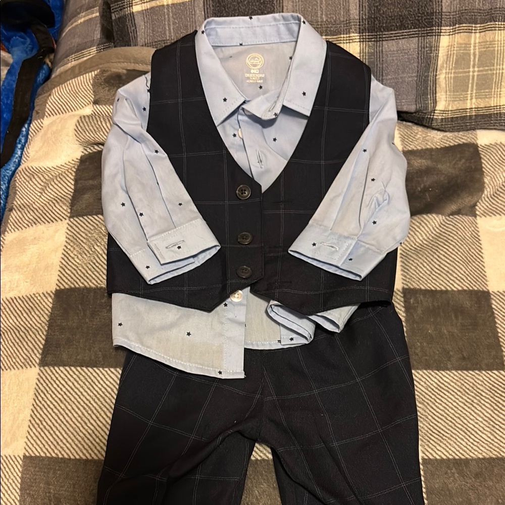 Wonder Nation Stylish Blue Baby Boy Suit Set 3-6m